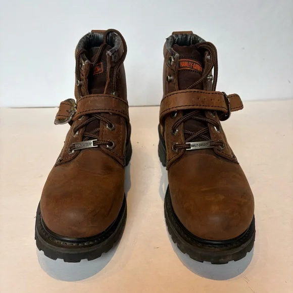 Harley-Davidson Women's Brown Leather Biker Boots Lace Up Size 7 1/2 - Picture 2 of 11